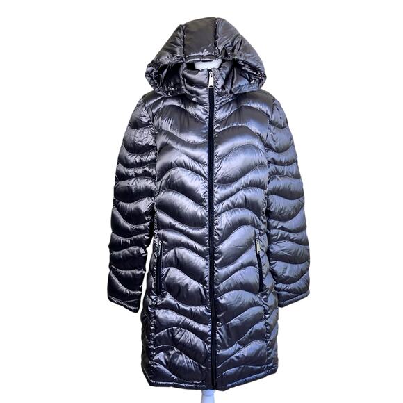 Andrew Marc Sz L Lightweight Packable Premium Down Jacket Quilted Long Silver - Picture 5 of 16